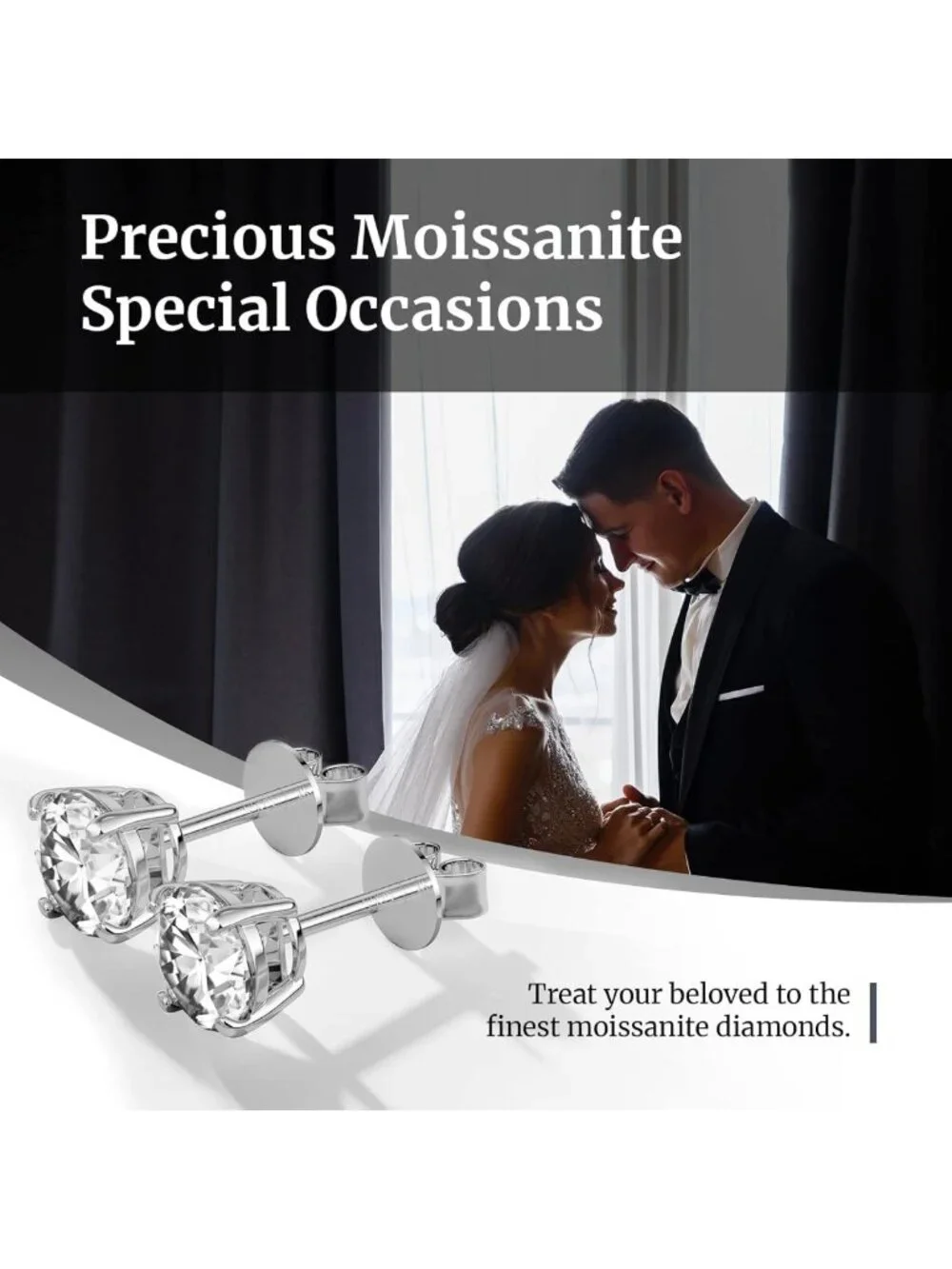 Elegant Moissanite Stud Earrings in 925 Sterling Silver for Men & Women